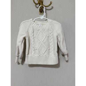 Gap Cable Knit Sweater Toddler 3T Cream White Bobble Diamond Cotton Pull-over